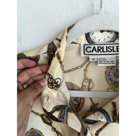 Carlisle Vintage Womens Baroque 100% Silk Button Down Long Sleeve Blouse Size 10 - Picture 8 of 10